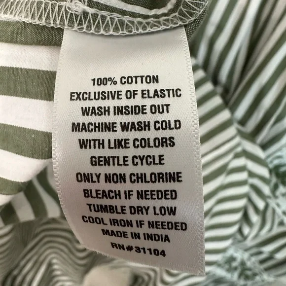 Crown & Ivy 100% cotton dress green white striped pattern Size 16 Elastic Top - Picture 7 of 8